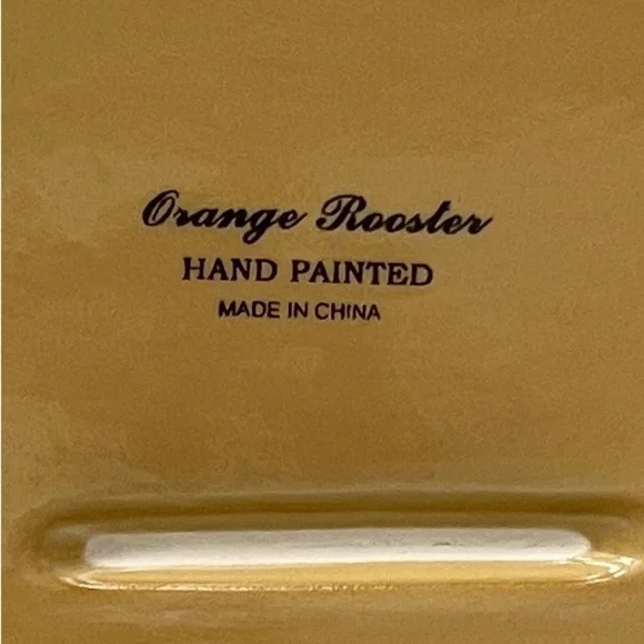 MAXCERA CORP Orange Rooster Square Plate Sunflowers Floral Edge Pattern Farmcore - Picture 3 of 8